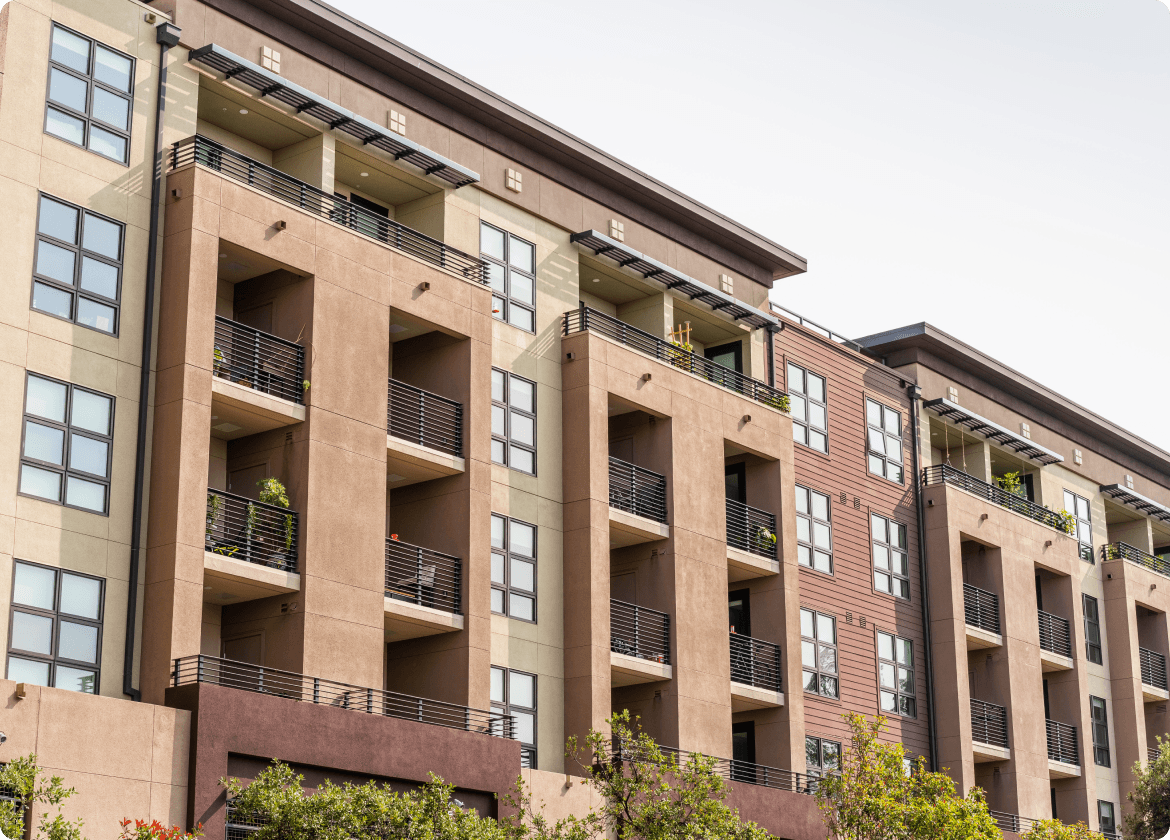 Exterior view of a modern apartment complex